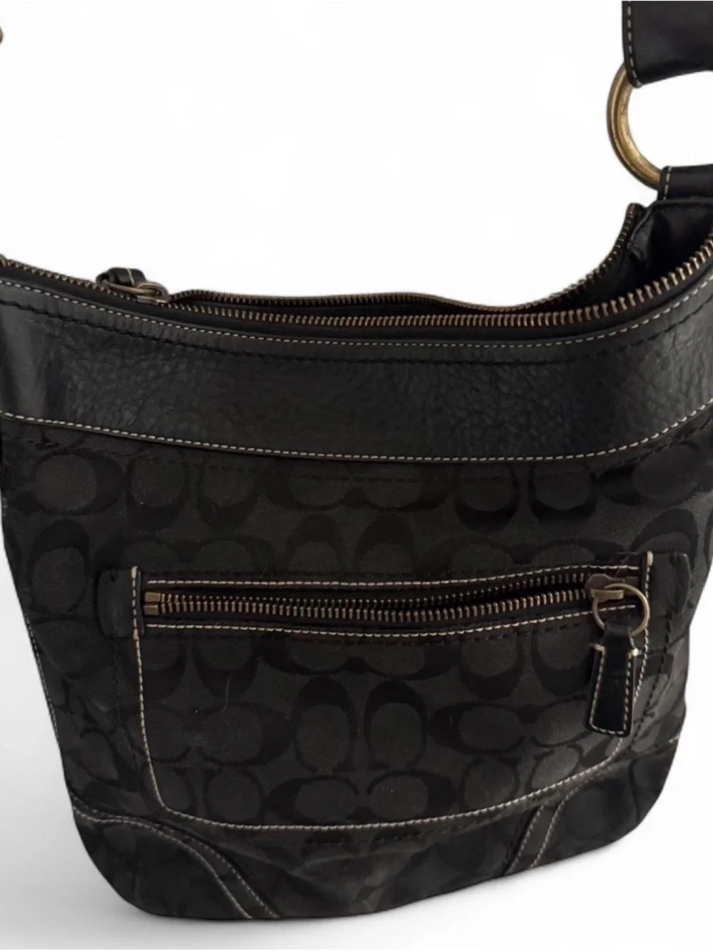 Coach Black Signature Jacquard Hobo Bag with Gold-Tone Hardware
